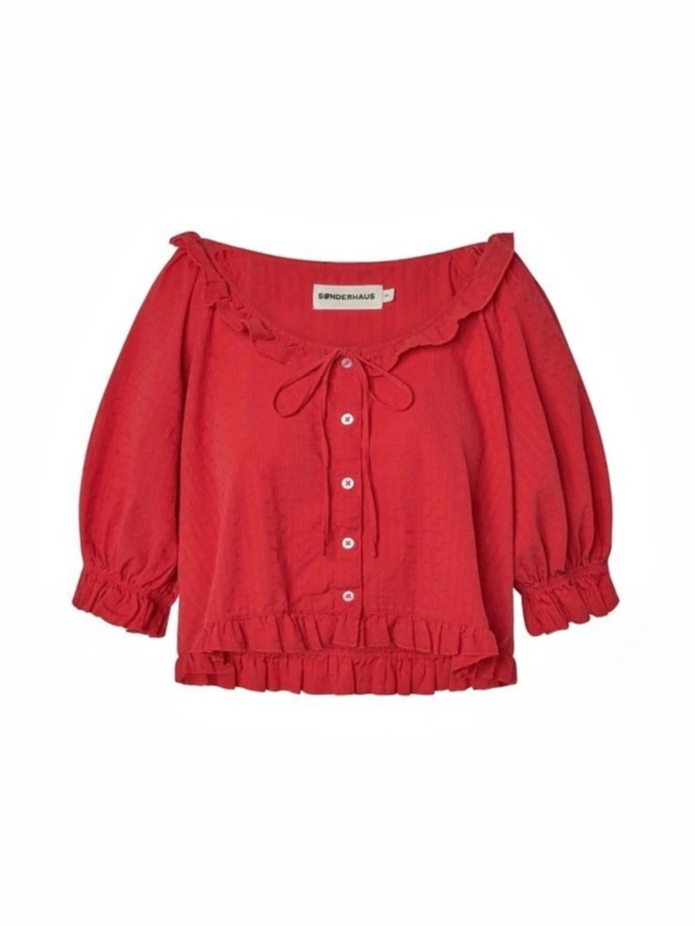 SONDERHAUS ROMEO SLEEP TOP IN CHERRY RED EYELET SMALL (Fits like a Large)45